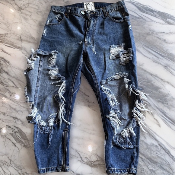 One Teaspoon KINGPINS CROPPED BOYFRIEND JEANS Size 24 - Picture 1 of 9